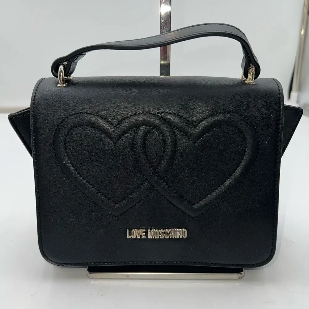 Love Moschino Double Heart Vegan Leather Top Handle Bag